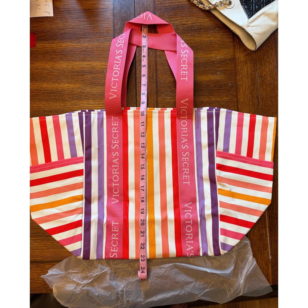 NWT Victoria's Secret Multicolor Striped Canvas Beach Tote Bag Large Summer - Picture 6 of 10